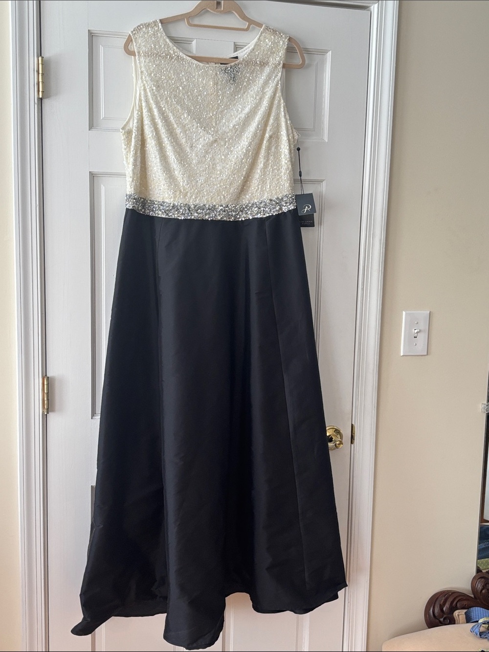Adrianna Papell Ivory Sequin Bodice with Black Satin Skirt Girls' Formal Dress